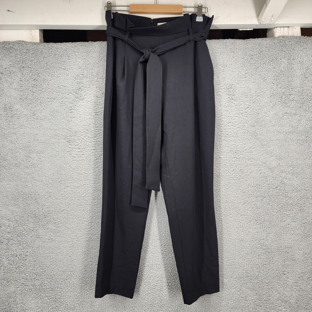 Alice + Olivia Black High Waisted Paperbag Tapered Pants Belted Women's Sz 6